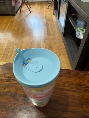 Light Blue Straw Tumbler with Spill-Resistant Lid